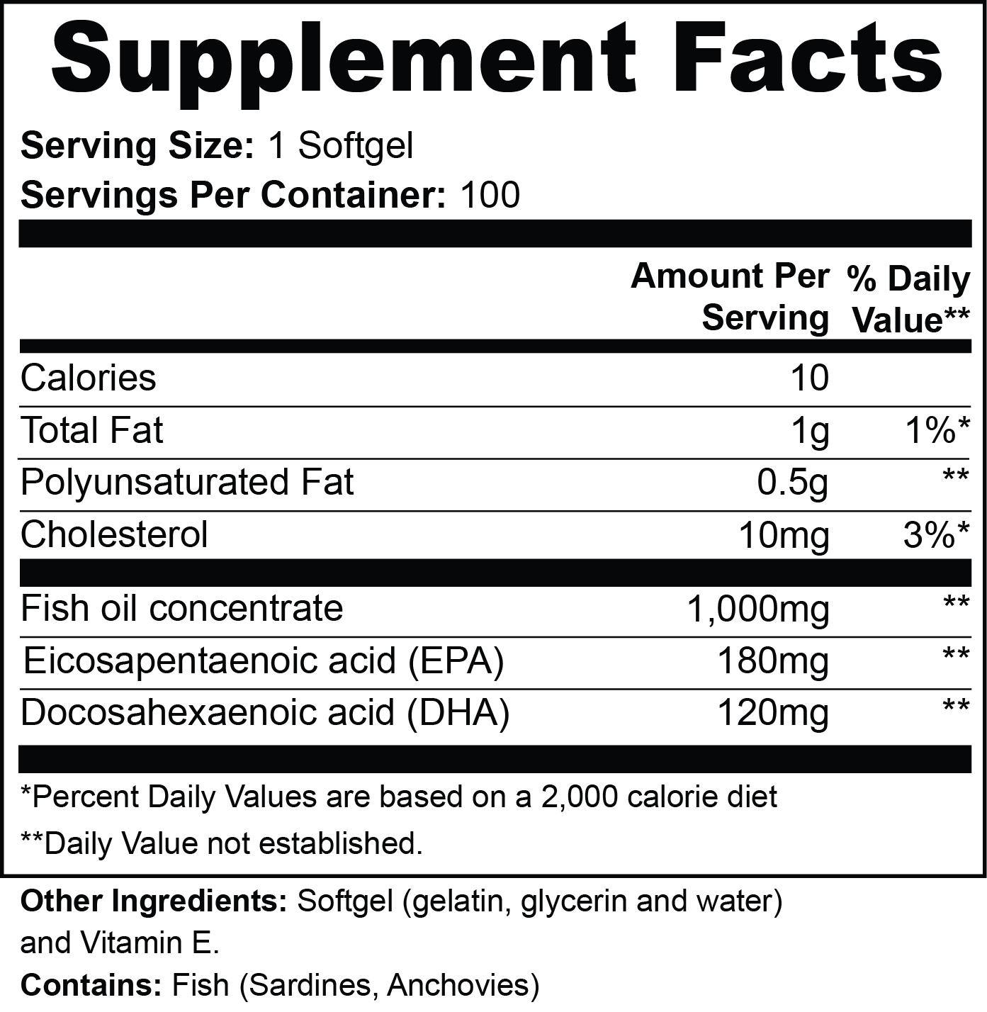 Omega-3 EPA 180mg + DHA 120mg Soft Gels