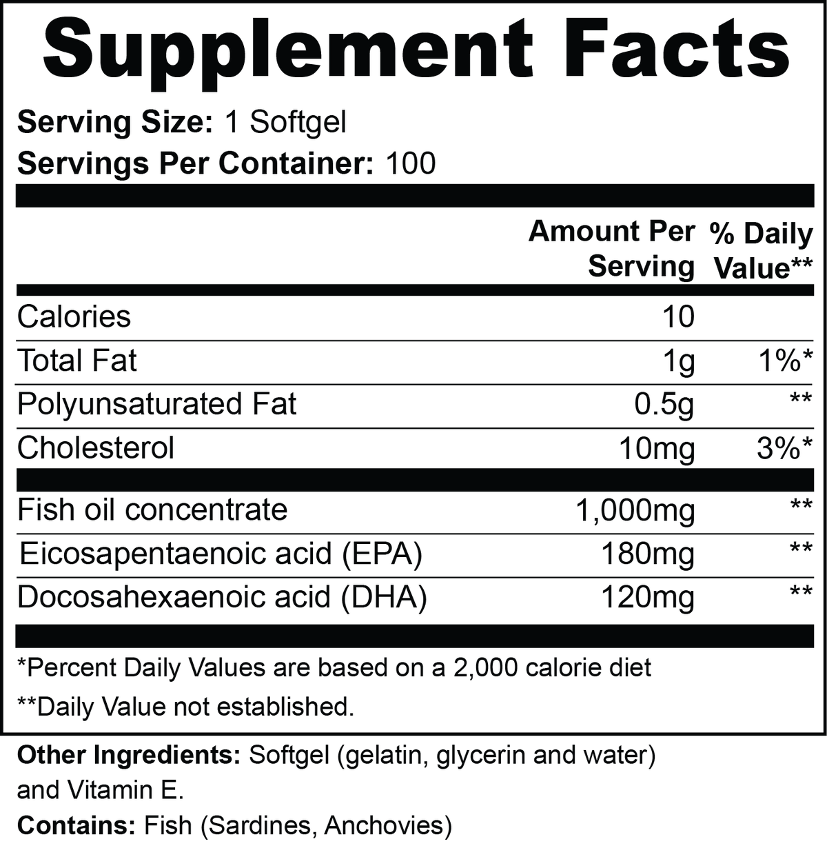 Omega-3 EPA 180mg + DHA 120mg Soft Gels