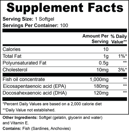Omega-3 EPA 180mg + DHA 120mg Soft Gels